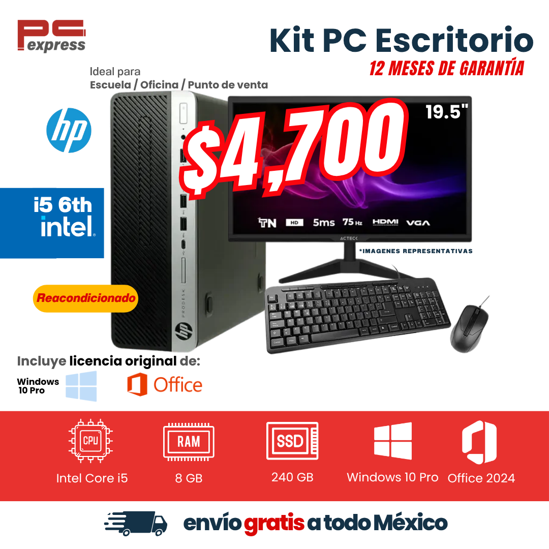 Kit Computadora - LENOVO THINKCENTRE | Core i5 6ª Gen | 8 GB RAM | 240 GB SSD | Pantalla de 19.5 " | Teclado y mouse