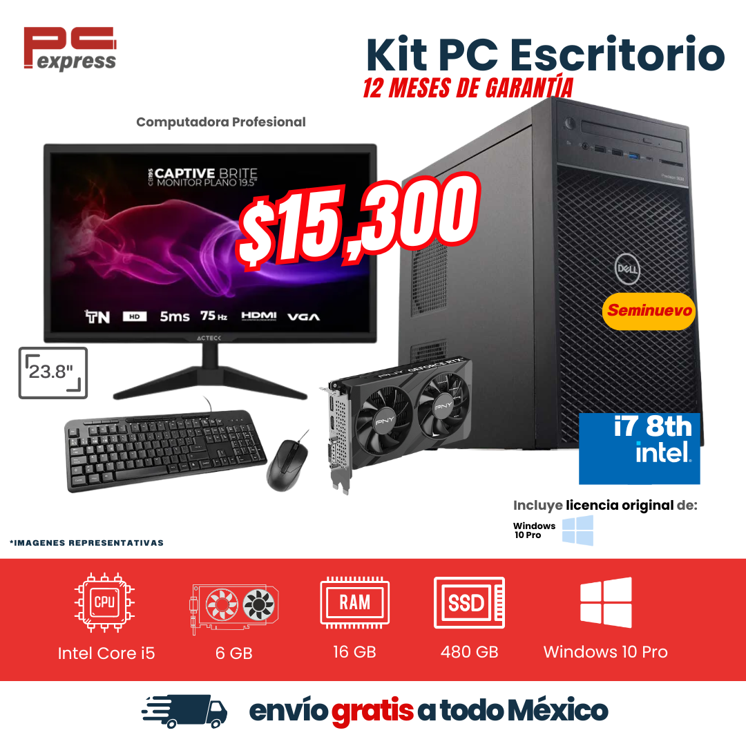 DELL PRECISION 3630 CORE I7 8TH GEN 16GB 480GB RAM RTX 3050 6GB VRAM MONITOR 23.8