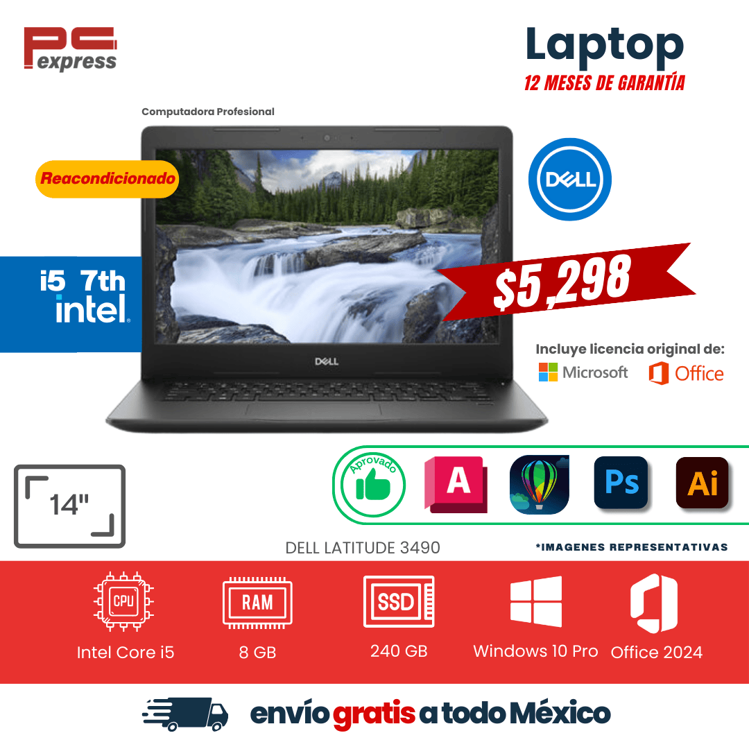 LAPTOP DELL LATITUDE 3490 I5 7th 240 GB SSD 8 GB RAM 14"