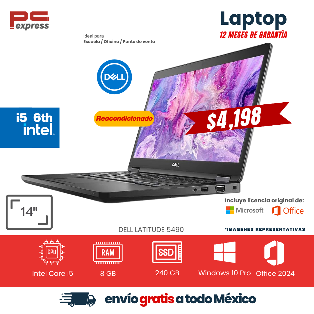 LAPTOP DELL LATITUDE 5490 i5 6th 240 GB SSD 8 GB RAM 14"