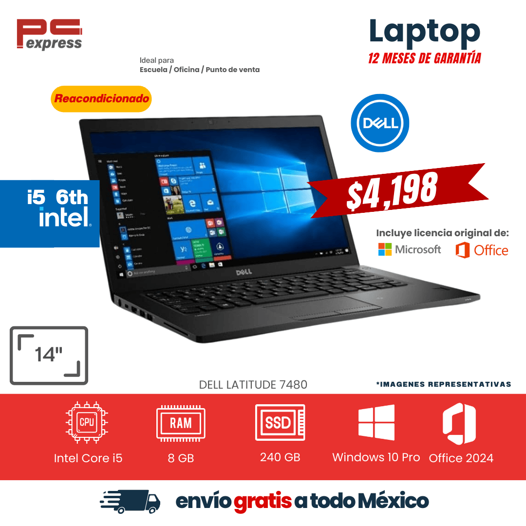 LAPTOP DELL LATITUDE 7480 14" i5 6th 240 GB SSD 8 GB RAM
