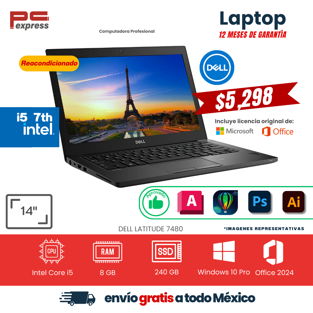 LAPTOP DELL LATITUDE 7480 I5 7th 240 GB SSD 8 GB RAM 14"