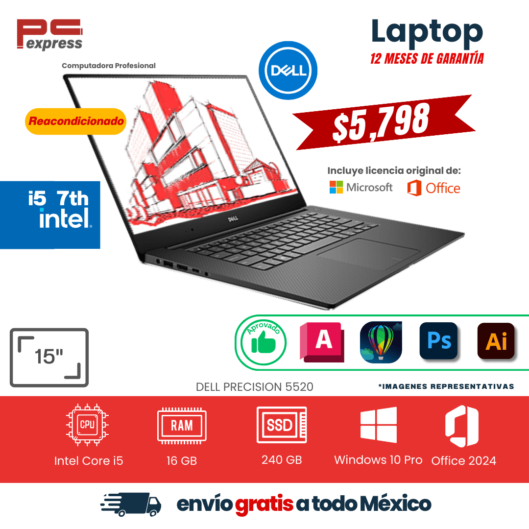 LAPTOP - Dell Precision 5520 | Core i5 7ª Gen | 16 GB RAM | 240 GB SSD