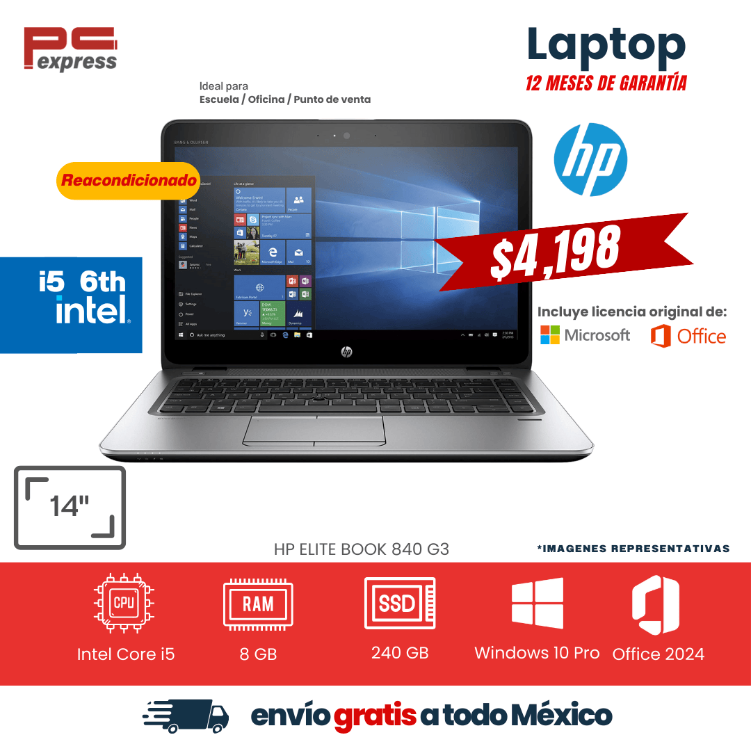 LAPTOP HP EliteBook 840 G3 Core i5 6ª Gen -8 GB RAM 240 GB SSD