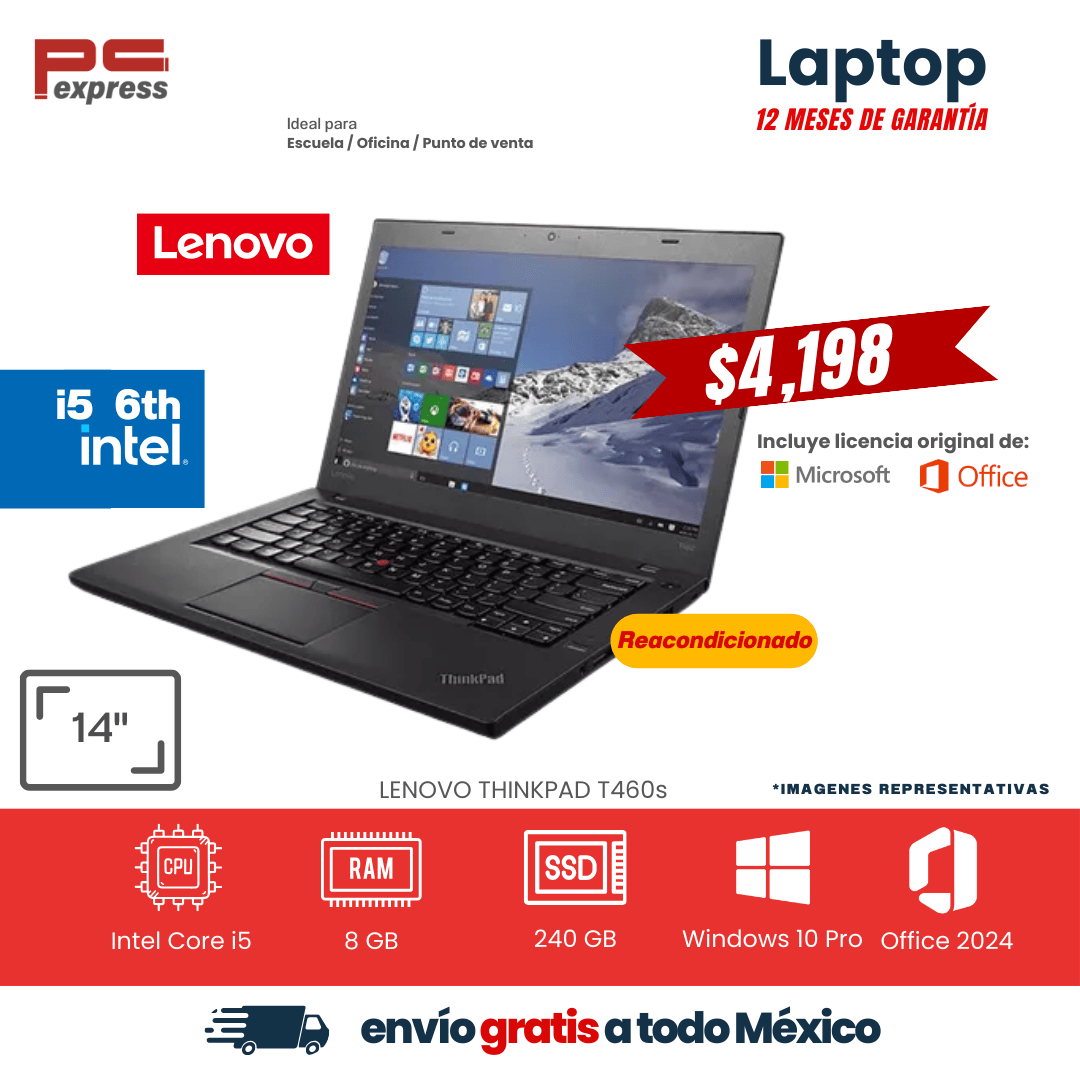 LAPTOP LENOVO THINKPAD T460s 14" i5 6th 240 GB SSD 8 GB RAM