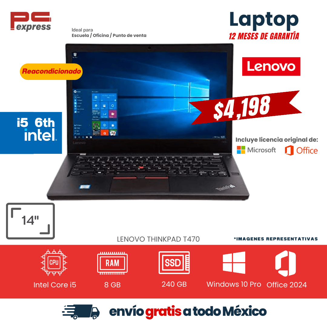 LAPTOP LENOVO THINKPAD T470 14" i5 6th 240 GB SSD 8 GB RAM