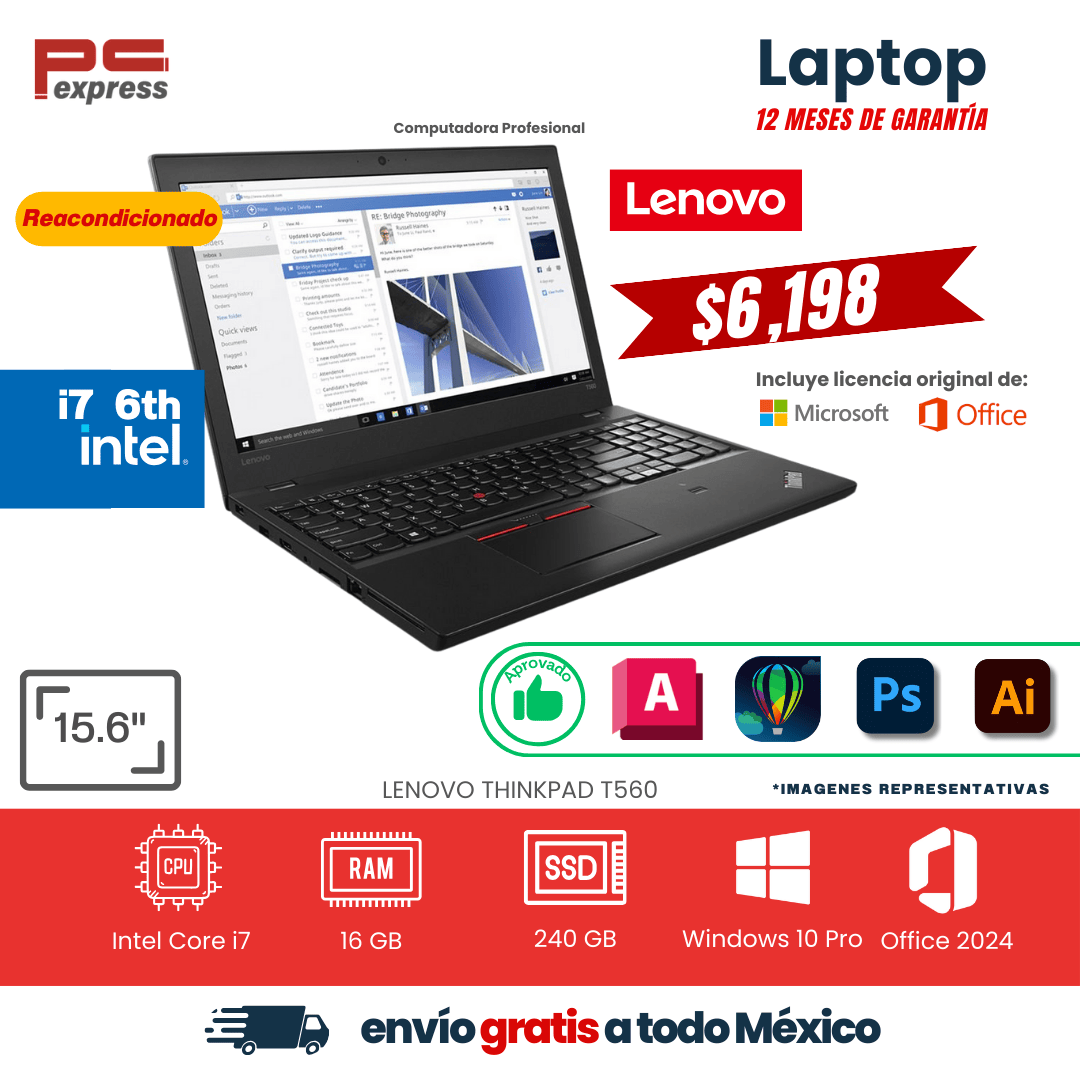 LAPTOP Lenovo ThinkPad T560 | Core i7 6ª Gen | 16 GB RAM | 240 GB SSD