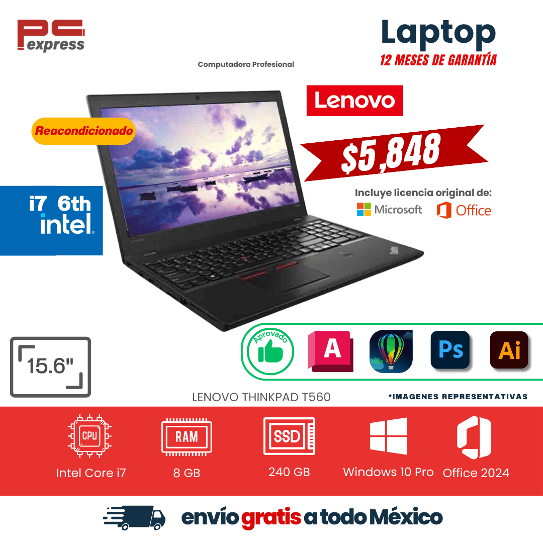 LAPTOP Lenovo ThinkPad T560 | Core i7 6ª Gen | 8 GB RAM | 240 GB SSD
