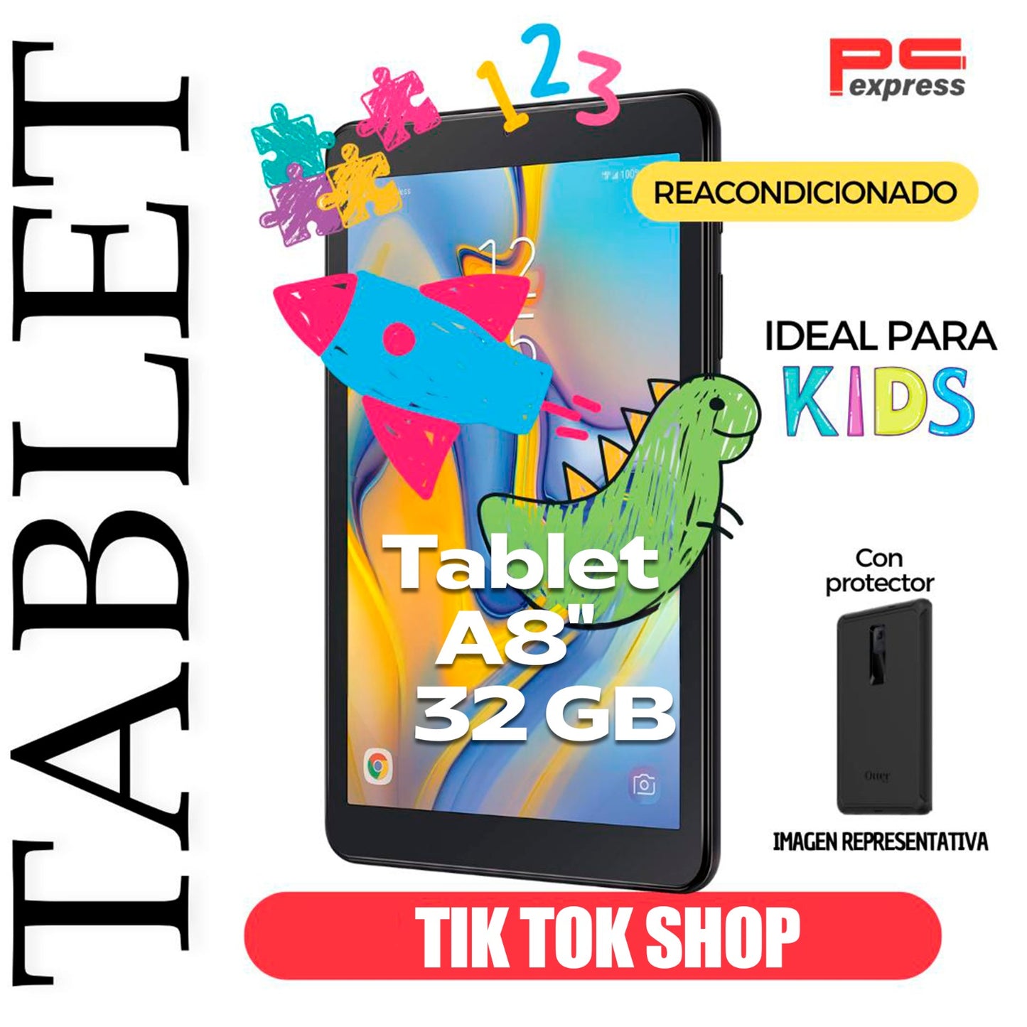 Tablet 8" Reacondicionado 32 GB RAM 2 GB Ideal para Restaurantes Cafeterías Niños con Protector