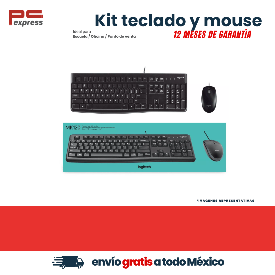 Kit de Teclado y Mouse LOGITECH Media Combo MK120, Estándar, Negro, 1000 DPI
