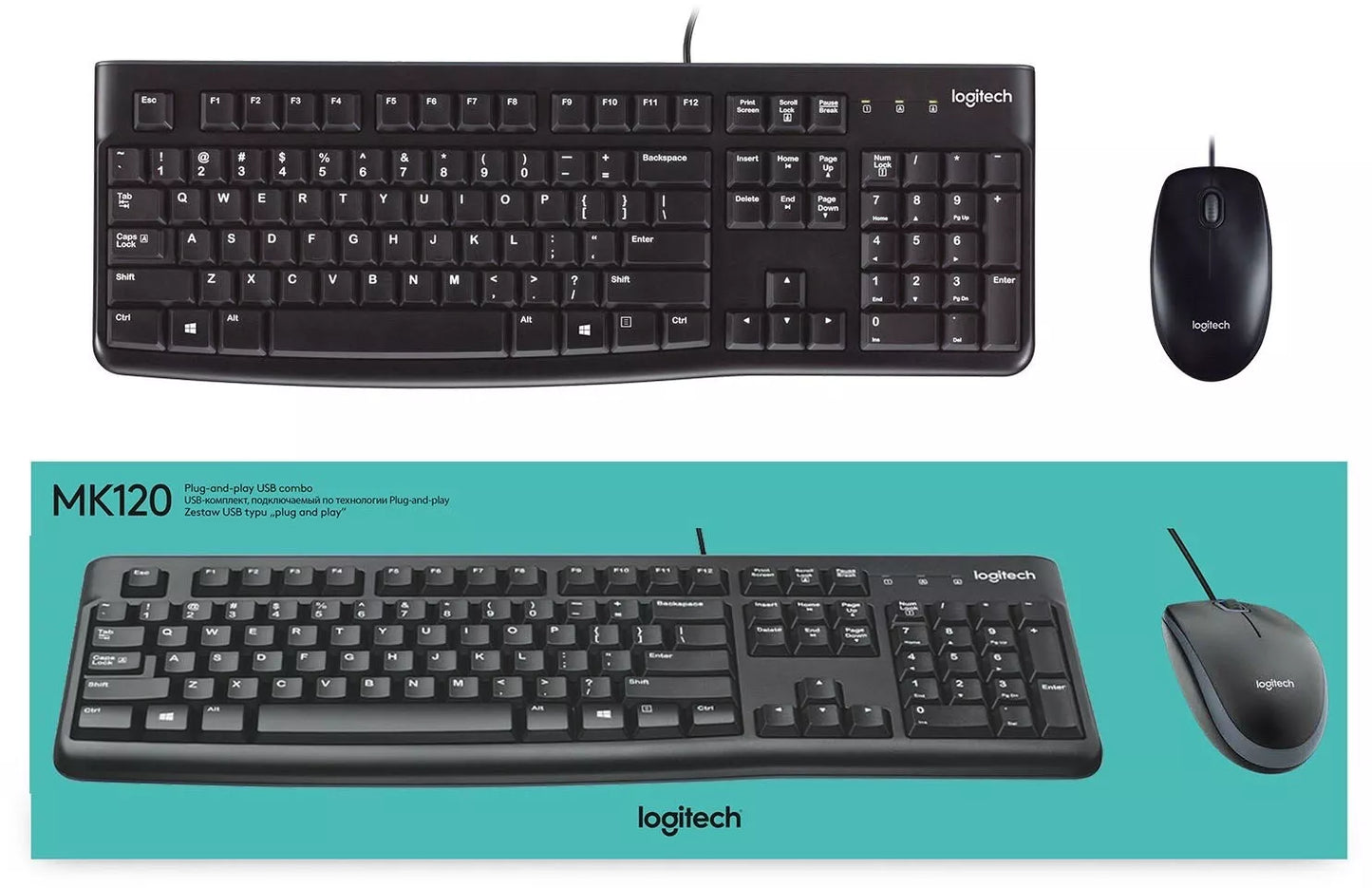 Kit de Teclado y Mouse LOGITECH Media Combo MK120, Estándar, Negro, 1000 DPI