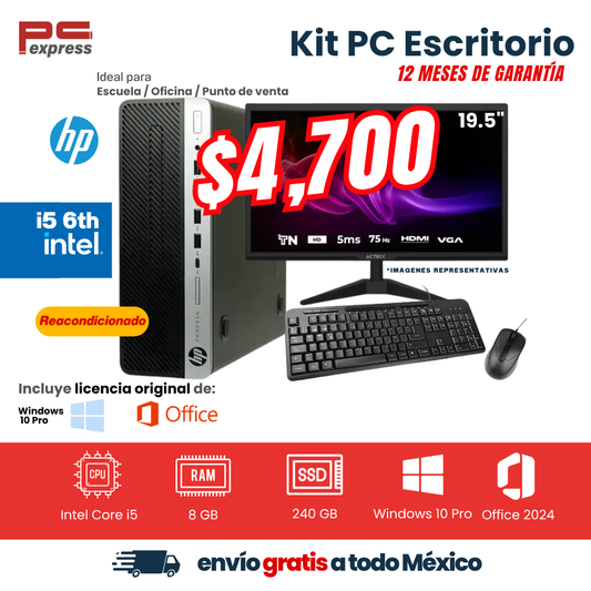 Kit Computadora - LENOVO THINKCENTRE | Core i5 6ª Gen | 8 GB RAM | 240 GB SSD |  Pantalla de 19.5 " | Teclado y mouse