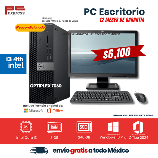 Kit Computadora - Dell OptiPlex 7060 | Core i5 8ª Gen | 16 GB RAM | 240 GB SSD |  Pantalla de 19 " | Teclado y mouse