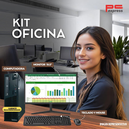 KIT COMPUTADORA DE OFICINA - PC ESCRITORIO HP i3, 8 GB RAM, 240 SSD, MONITOR 19", TECLADO Y MOUSE