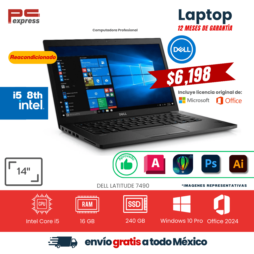 LAPTOP DELL LATITUDE 7490 i5 8th  240 GB SSD 16 GB RAM 14"