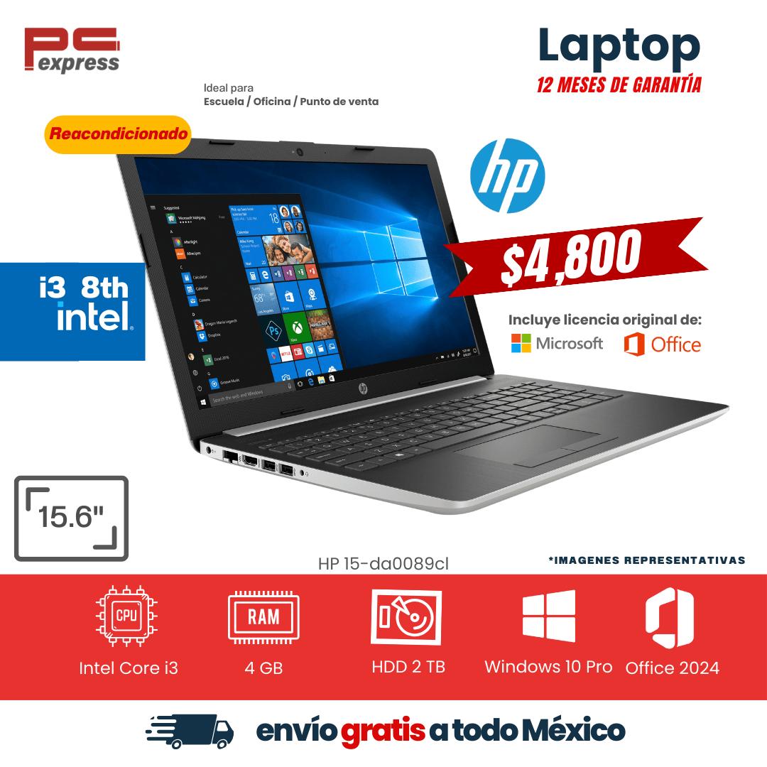 LAPTOP HP 15-DA0089CL Core i3 8ª Gen - 4 GB RAM 2 TB HDD