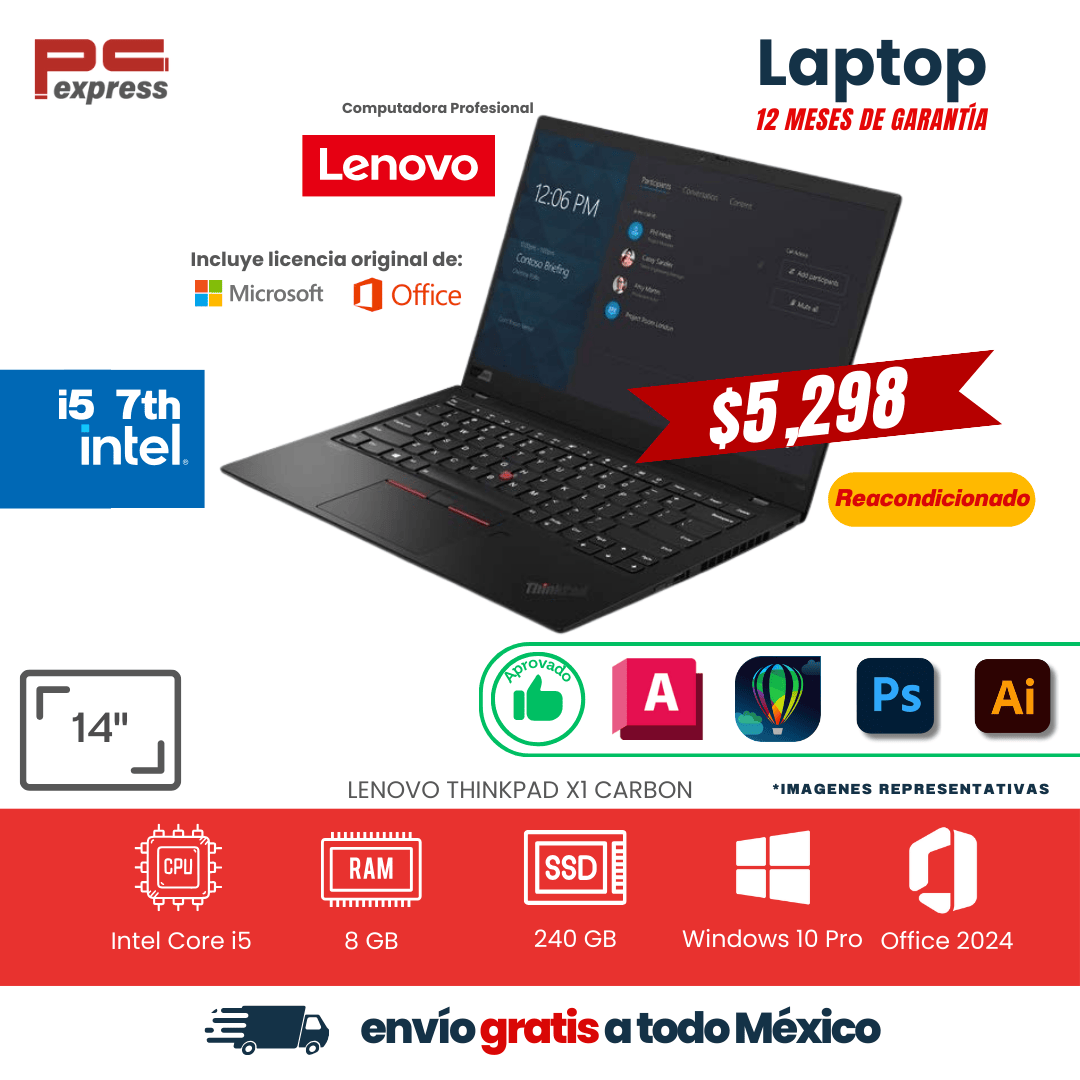 LAPTOP - Lenovo ThinkPad X1 Carbon | Core i5 7ª Gen | 8 GB RAM | 240 GB SSD